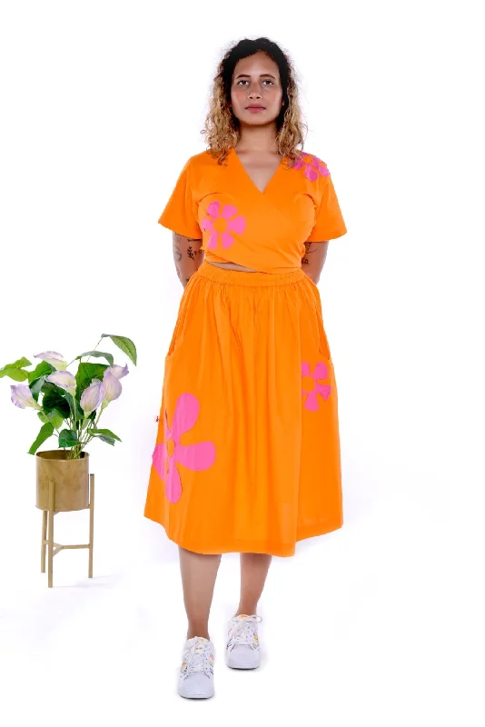 Samara Orange Handloom Cotton Skirt Co-Ord 2 Pc Set