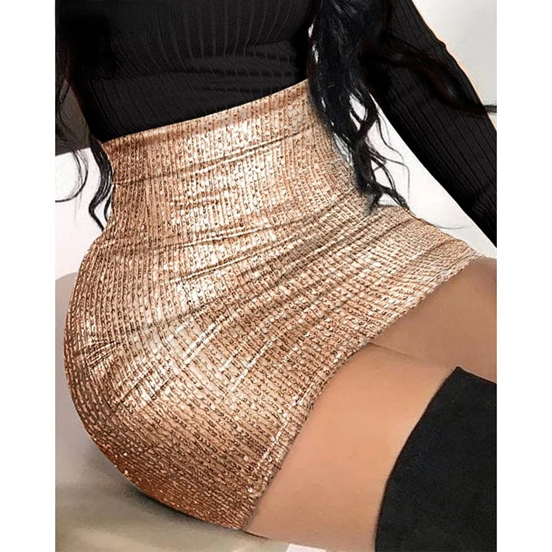 Women's High Waist Sequin Mini Skirt