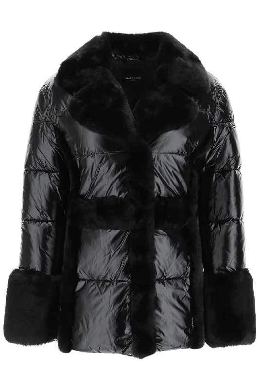 Puffer Jacket With Faux Fur Details  - Nero