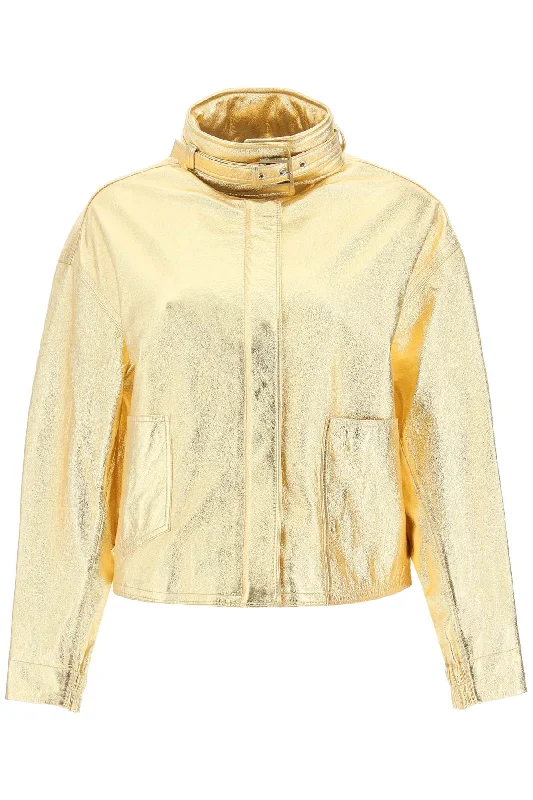 'houston' Gold-laminated Leather Bomber Jacket  - Gold