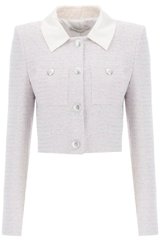 Cropped Jacket In Tweed Boucle'  - Light Blue