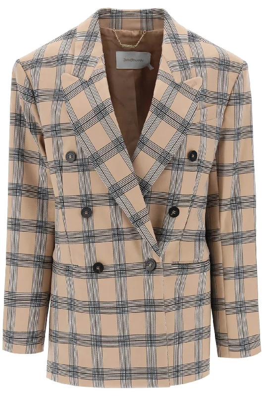 Oversized Luminosity Jacket With Check Motif  - Beige