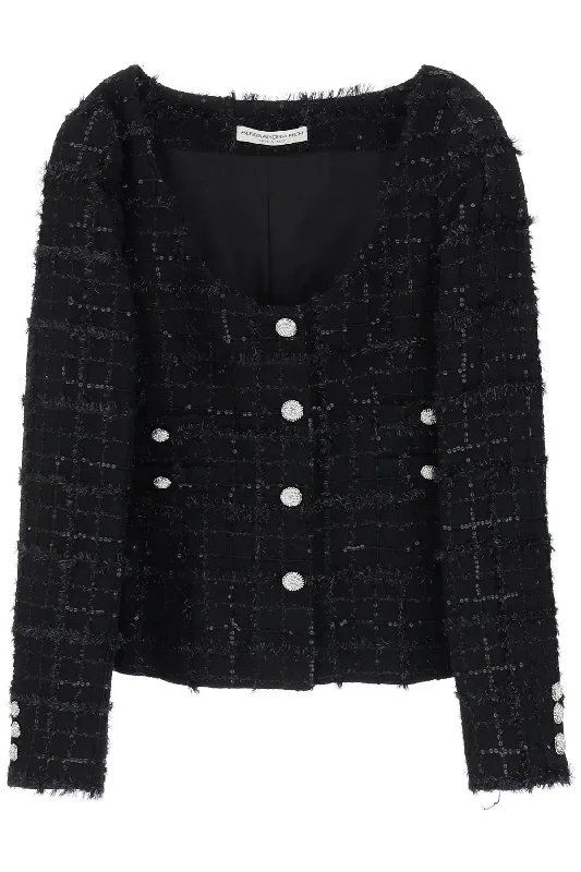 Tweed Jacket With Sequins Embell  - Black