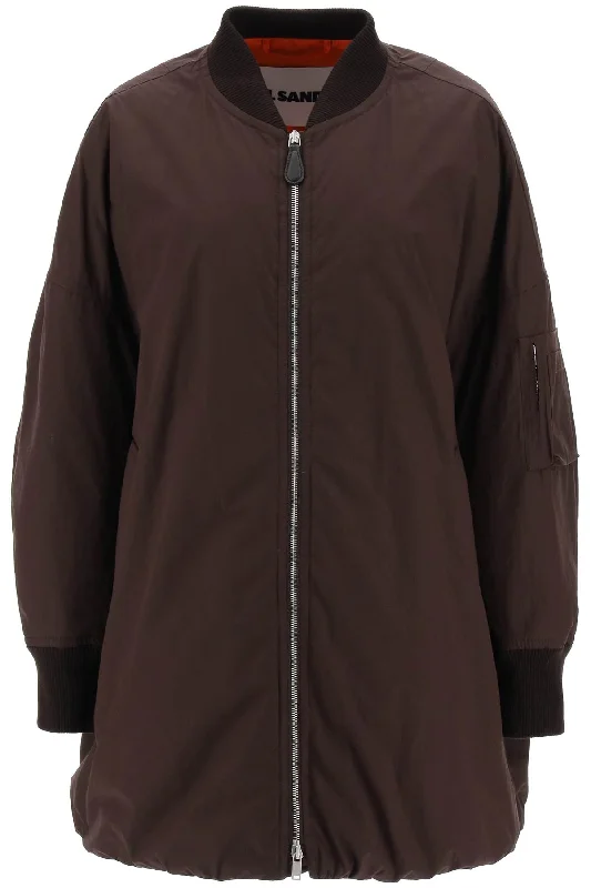 Down-padded Maxi Bomber Jacket  - Brown