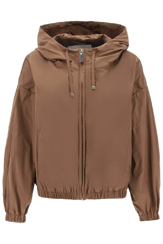 Technical Taffeta Hooded Jacket  - Brown