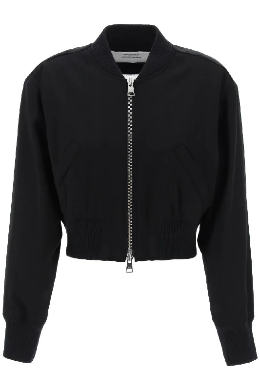 Cropped Twill Bomber Jacket  - Black