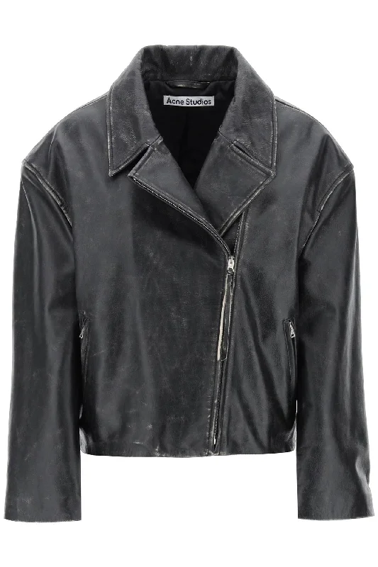 "vintage Leather Jacket With Distressed Effect  - Black