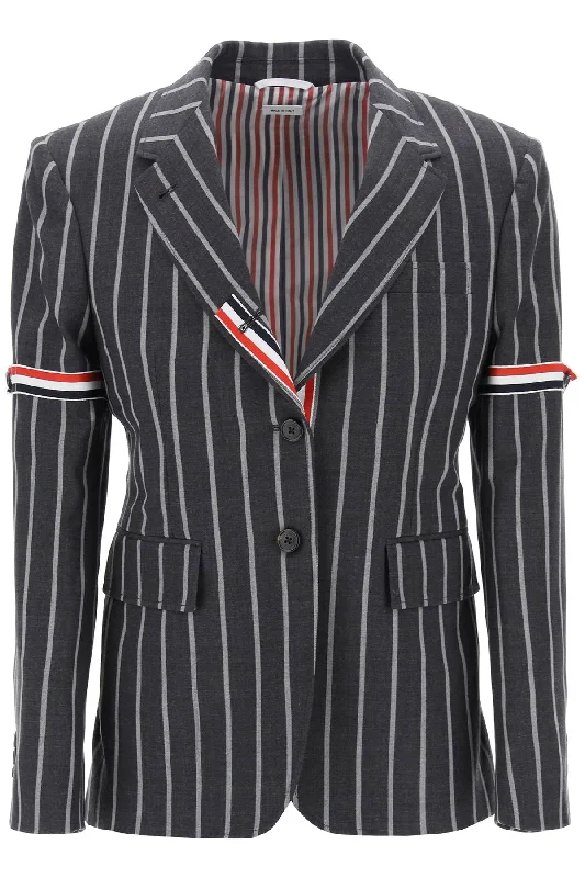 Striped Single-breasted Jacket  - Grey