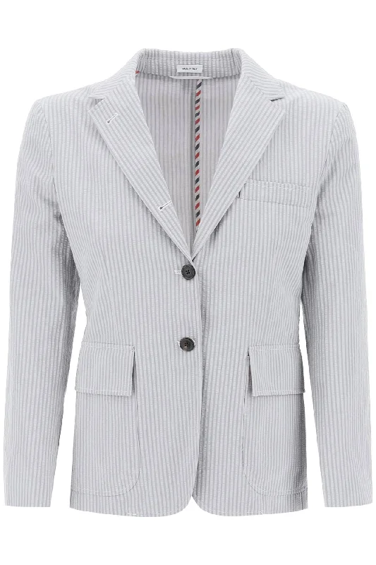 Seersucker Single-breasted Jacket  - Grey