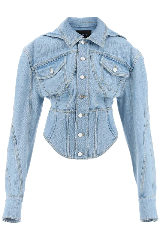 Denim Jacket With Corset Detail  - Blue