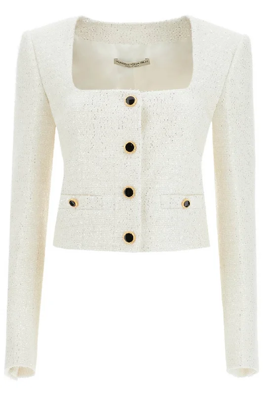 Tweed Jacket With Sequins Embell  - White