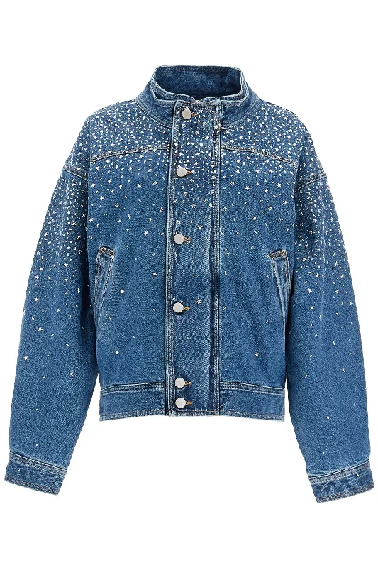 Denim Bomber Jacket With Rhin  - Blue