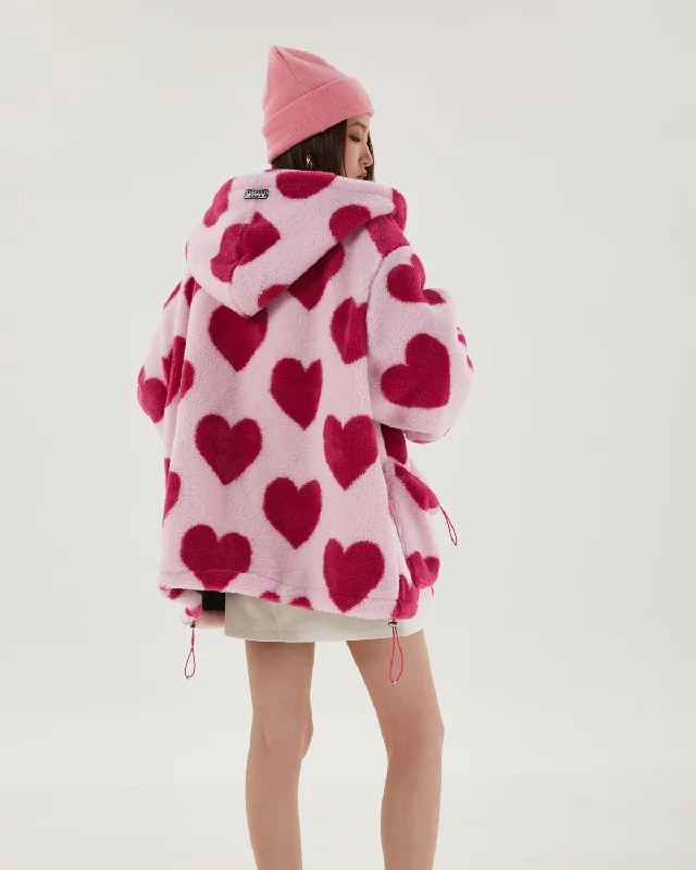 Pink Heart Pattern Hooded Jacket