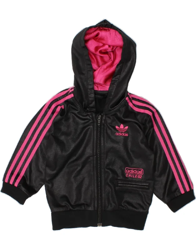 ADIDAS Baby Girls Graphic Zip Hoodie Sweater 12-18 Months Black Polyester