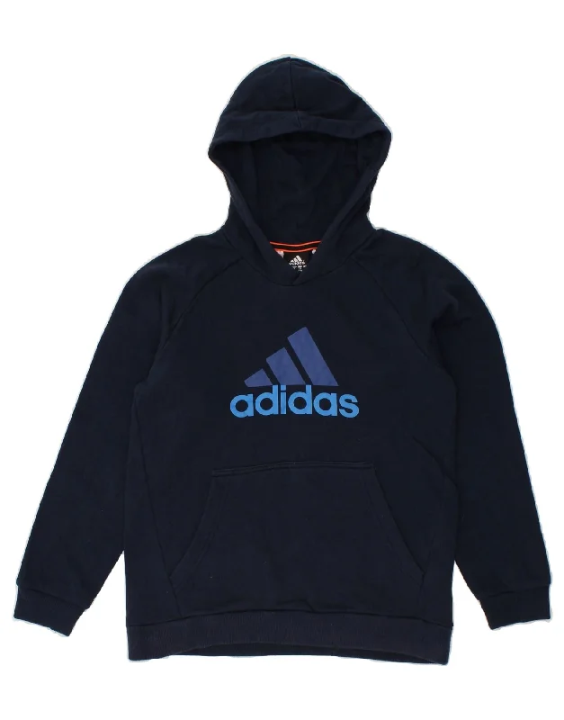 ADIDAS Boys Graphic Hoodie Jumper 11-12 Years Navy Blue Cotton