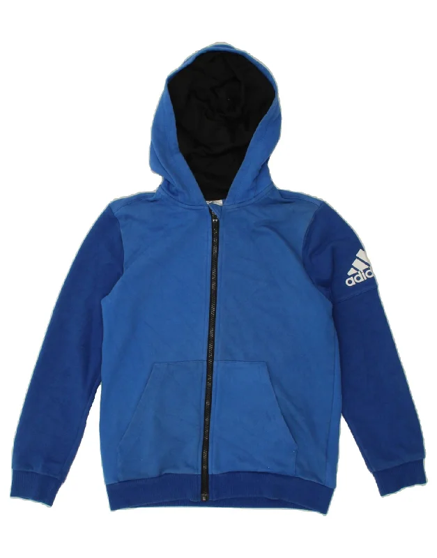 ADIDAS Boys Graphic Zip Hoodie Sweater 11-12 Years Blue Cotton