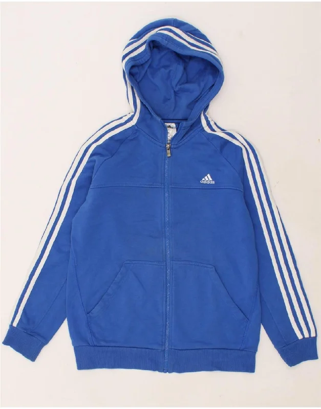 ADIDAS Boys Graphic Zip Hoodie Sweater 13-14 Years Blue Cotton