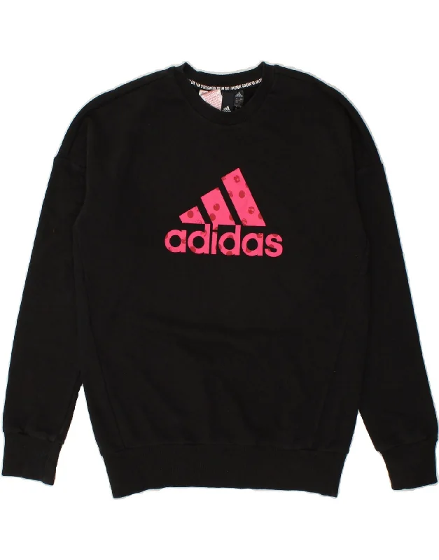 ADIDAS Girls Graphic Sweatshirt Jumper 13-14 Years Black Cotton