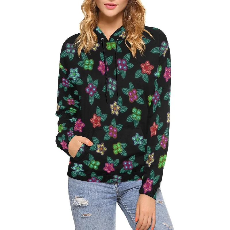 Berry Flowers Black Hoodie for Women (USA Size)