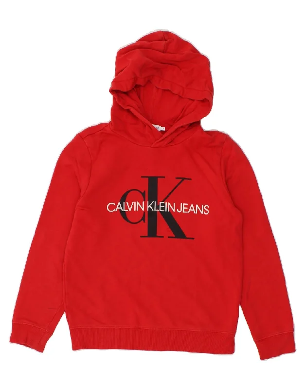 CALVIN KLEIN JEANS Girls Graphic Hoodie Jumper 11-12 Years Red