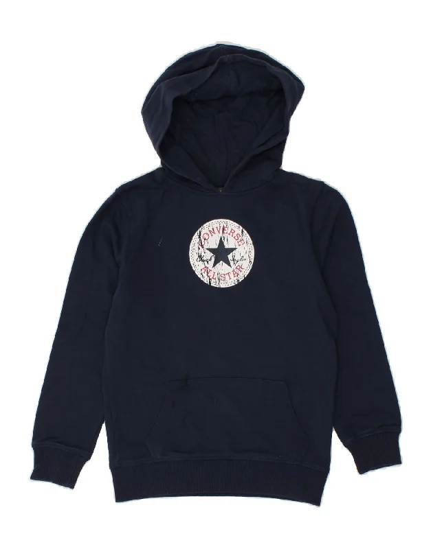 CONVERSE Boys Graphic Hoodie Jumper 11-12 Years Navy Blue Cotton