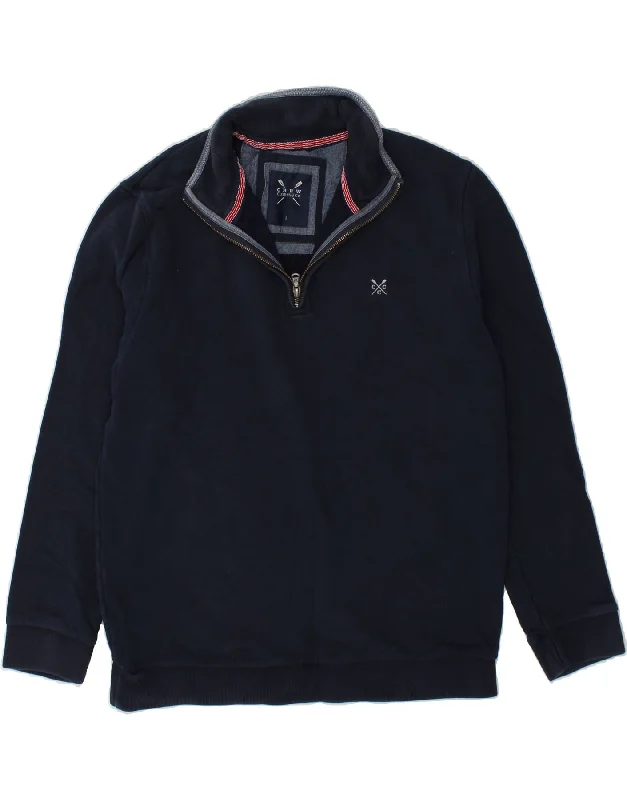 CREW CLOTHING Mens Zip Neck Sweatshirt Jumper Large Navy Blue Cotton