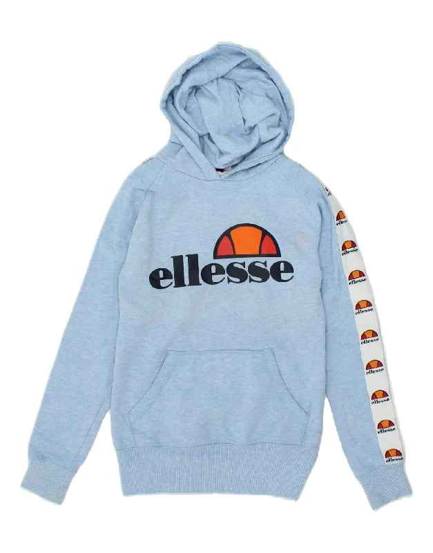 ELLESSE Womens Graphic Hoodie Jumper UK 4 XS Blue Colourblock Cotton