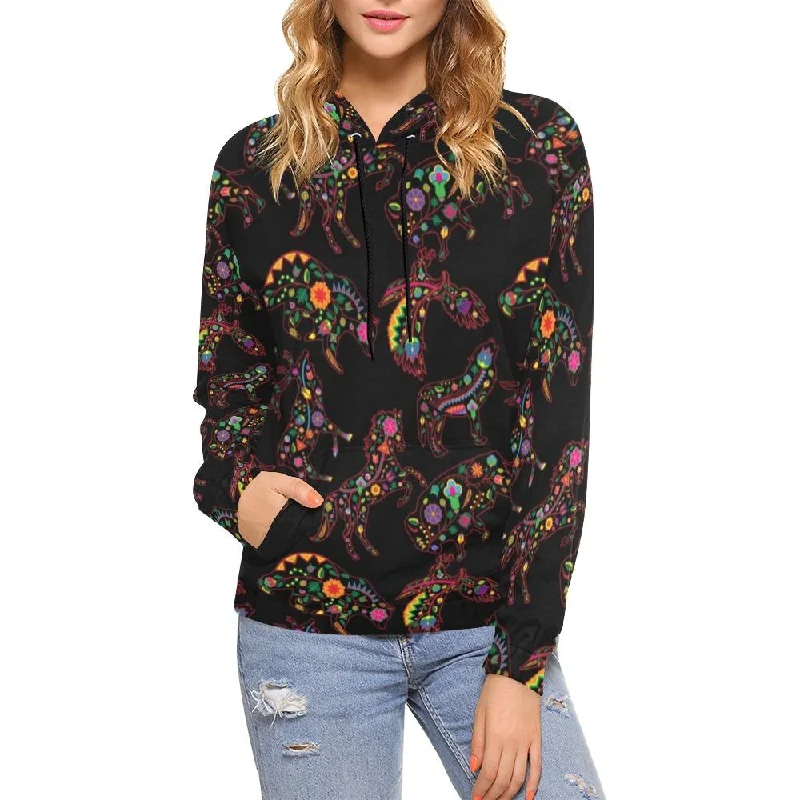 Neon Floral Animals Hoodie for Women (USA Size)