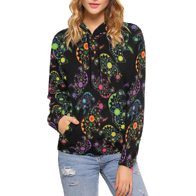 Neon Floral Bears Hoodie for Women (USA Size)