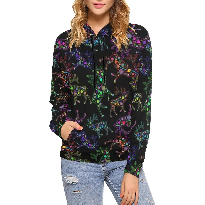 Neon Floral Elks Hoodie for Women (USA Size)