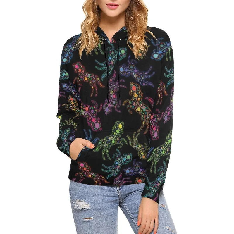 Neon Floral Horses Hoodie for Women (USA Size)