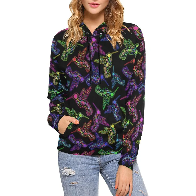 Neon Floral Hummingbirds Hoodie for Women (USA Size)