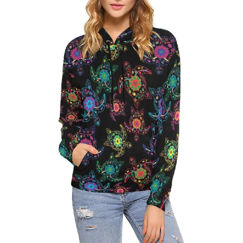 Neon Floral Turtles Hoodie for Women (USA Size)