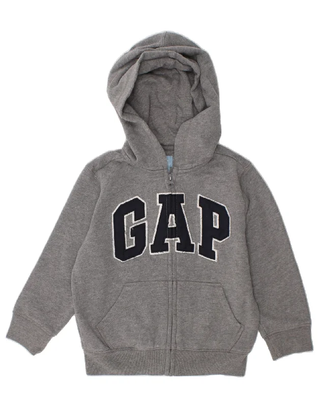 GAP Boys Graphic Zip Hoodie Sweater 3-4 Years Grey Cotton