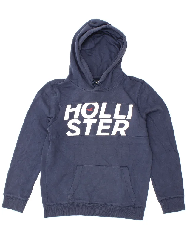 HOLLISTER Mens California Graphic Hoodie Jumper Small Navy Blue Cotton