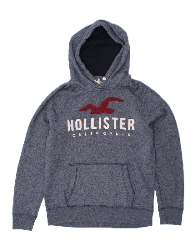 HOLLISTER Mens Graphic Hoodie Jumper Large Navy Blue Cotton