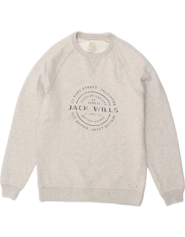 JACK WILLS Mens Graphic Sweatshirt Jumper Large Grey Cotton