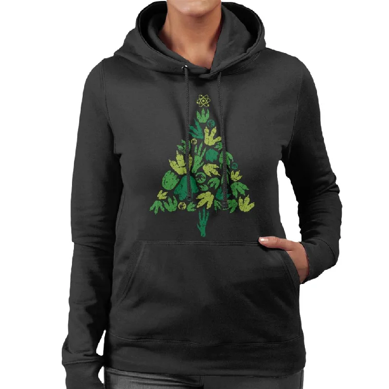 Jurassic Park Christmas Tree Dinosaur Footprints Women's Hooded Sweatshirt