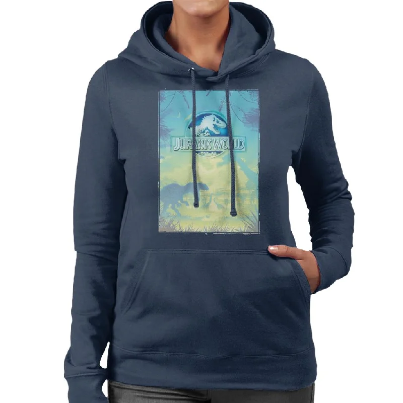 Jurassic Park Welcome To Jurassic World Blue Sky Dinosaur Silhouettes Women's Hooded Sweatshirt