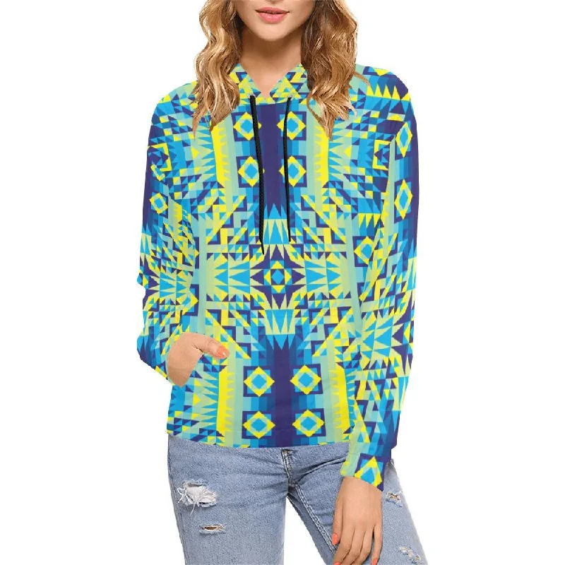 Kaleidoscope Jaune Bleu Hoodie for Women (USA Size)