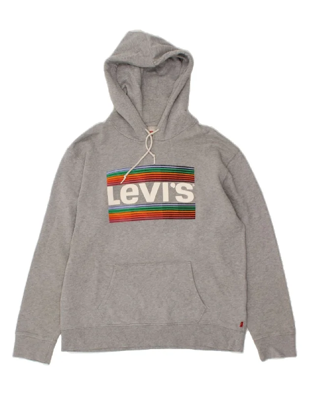 LEVI'S Mens Graphic Hoodie Jumper Large Grey Cotton