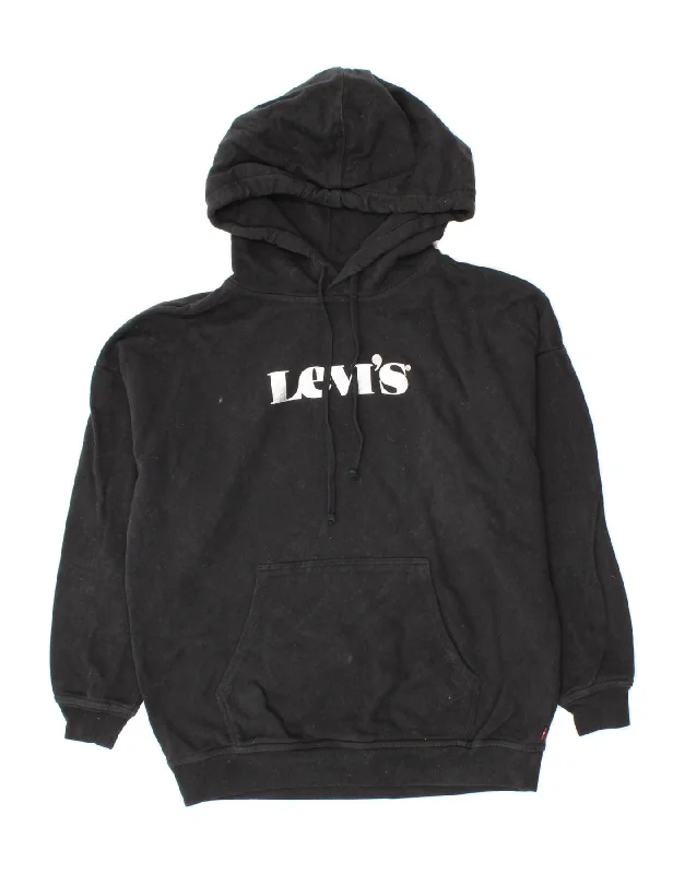 LEVI'S Mens Graphic Hoodie Jumper XS Black Cotton