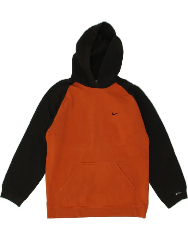 NIKE Boys Hoodie Jumper 14-15 Years Large  Orange Colourblock Cotton