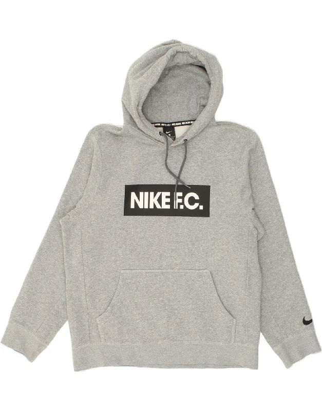 NIKE Mens Graphic Hoodie Jumper Large Grey Cotton