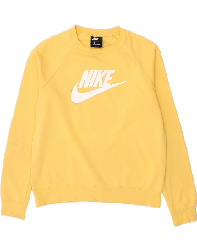 NIKE Womens Oversized Graphic Sweatshirt Jumper UK 10 Small Yellow Cotton