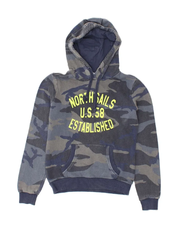 NORTH SAILS Mens Graphic Hoodie Jumper Small Navy Blue Camouflage Cotton