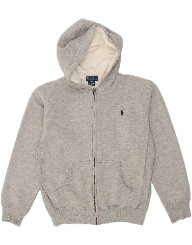 POLO RALPH LAUREN Boys Zip Hoodie Sweater 10-11 Years Medium Grey Cotton