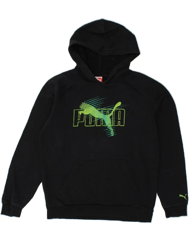 PUMA Boys Graphic Hoodie Jumper 13-14 Years XL Black Cotton