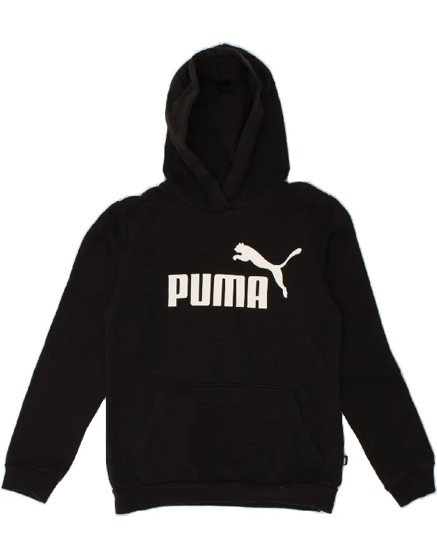 PUMA Girls Graphic Hoodie Jumper 13-14 Years Black Cotton