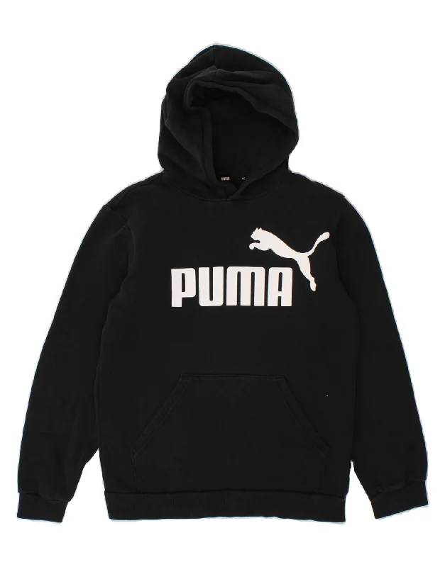 PUMA Girls Graphic Hoodie Jumper 13-14 Years  Black Cotton